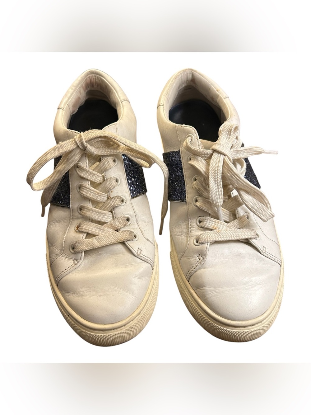 Tory Burch Carter White Leather Blue Glitter Sneakers Size 8M - Picture 6 of 8